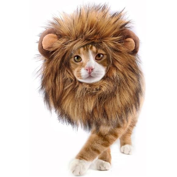 Lion Mane Wig for Cats  |   Furry Pet Clothing Accessories |  Size M - Picture 1 of 7
